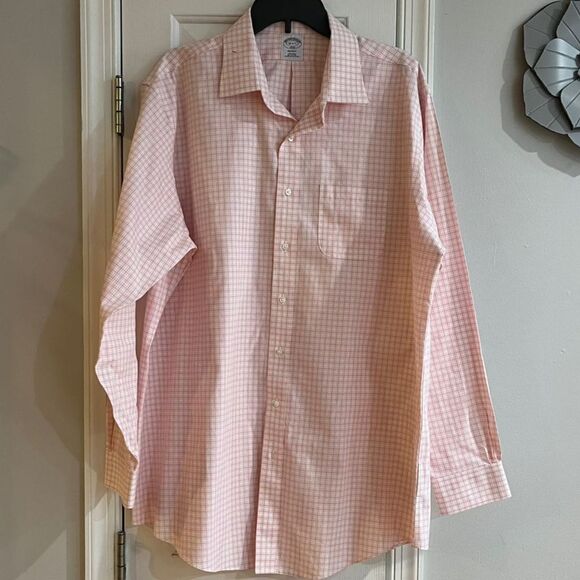 Brooks Brothers Other - Brooks Brothers Regent Non-Iron Cotton Check Pink Button-Up Shirt Unisex Size 18